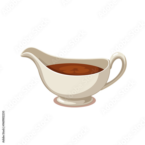 Gravy boat with brown sauce with no background 