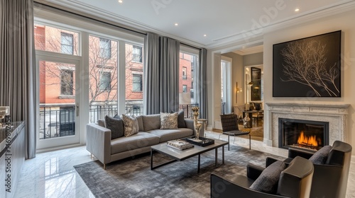 Wallpaper Mural Spacious, modern living room with city views. Torontodigital.ca