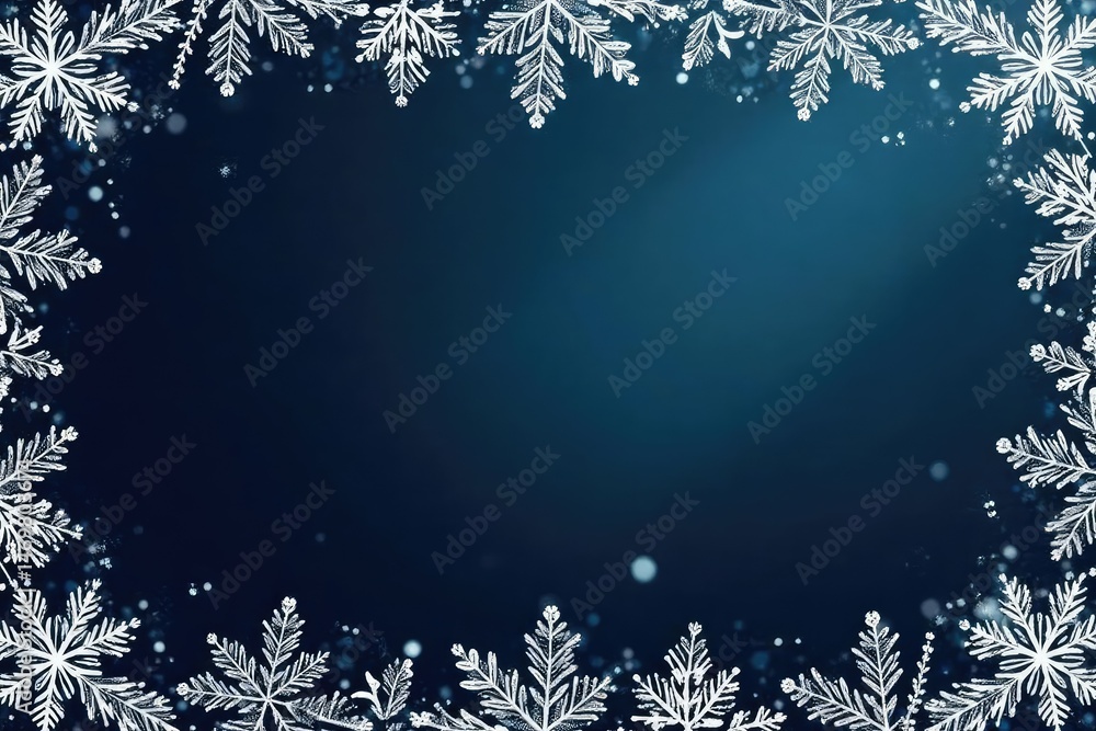 Delicate snowflake border, intricate details, soft white on dark background , frame, deep Delicate snowflake border, intricate details, soft white on dark background , frame, deep