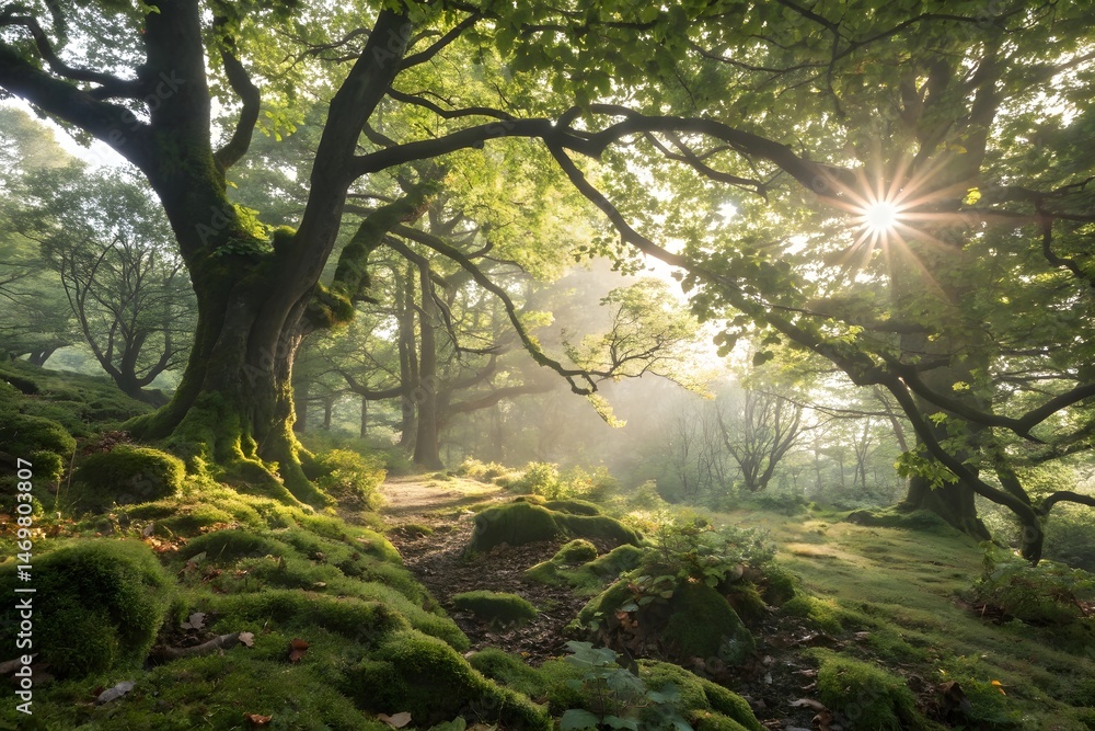 Fototapeta premium sunshine through the forest tree