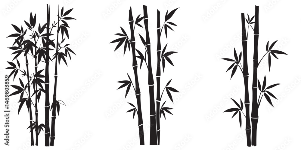 Obraz premium set of a bamboo silhouette vector design, bamboo tree branches icon vector illustration