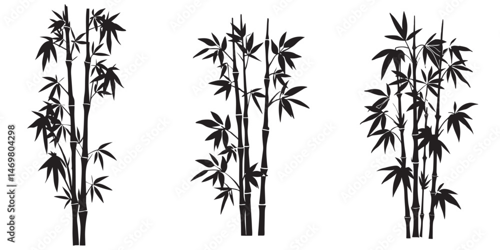 Naklejka premium set of a bamboo silhouette vector design, bamboo tree branches icon vector illustration
