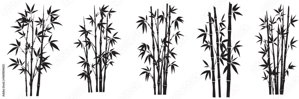 Obraz premium set of a bamboo silhouette vector design, bamboo tree branches icon vector illustration