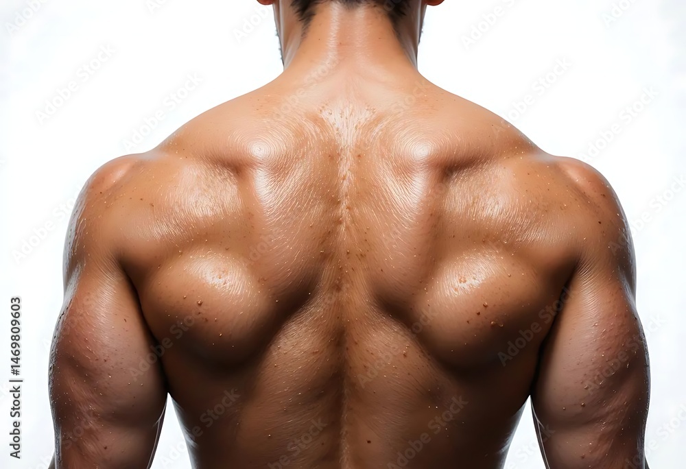Fototapeta premium Showing Muscular Back and Shoulders of a Man Sweating