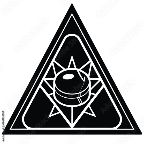 Hockey club logo  Vector Silhouette illustration Triangle Emblem With Broken Puck