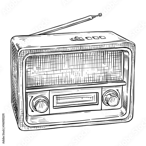 retro vintage radio vector hand drawn illustration