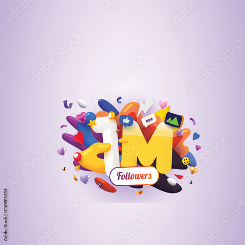 1m or 1000000 Followers Thank You. Social Network Friends, Followers, Web User Thank You Celebrate