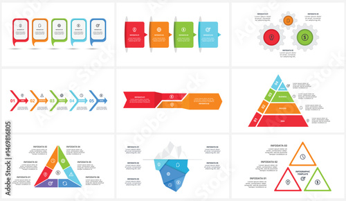 Set creative concept for infographic with 2, 3, 4, 5, 6 steps, options, parts or processes.