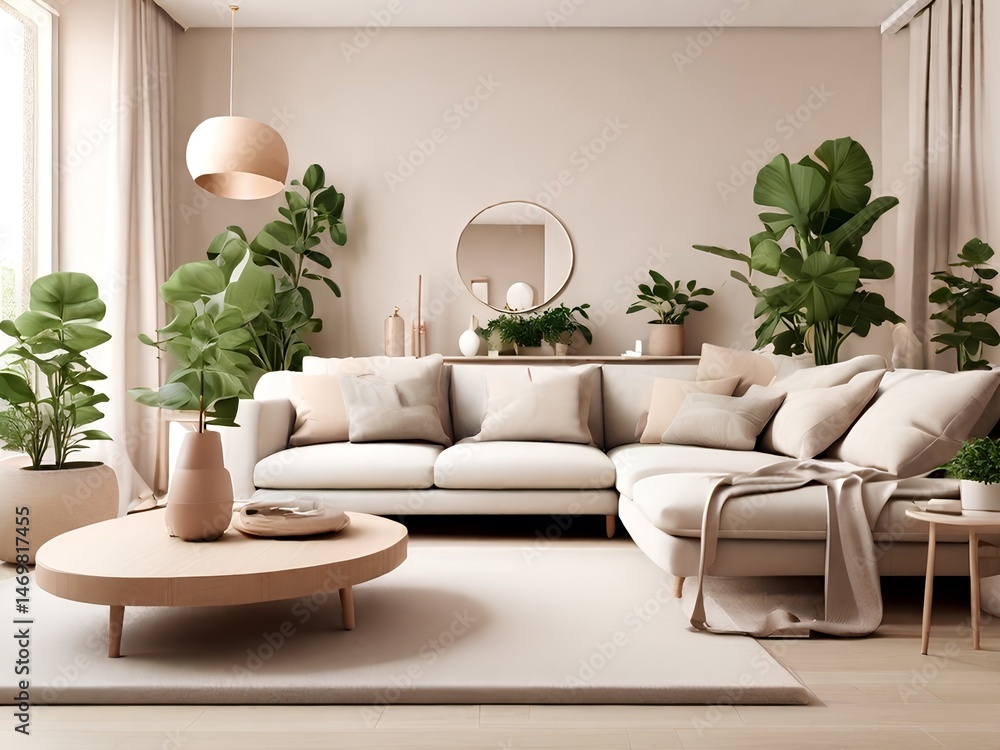 Fototapeta premium Trendy Interior Design Render. AI-Generative Illustration 