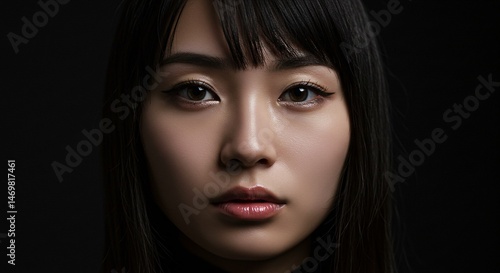 Wallpaper Mural Close-up Portrait of a Young Woman with Dark Hair and Striking Eyes A Study in Light and Shadow Torontodigital.ca