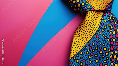Colorful Tie with Geometric Patterns on Vibrant Background in Shades of Pink and Blue