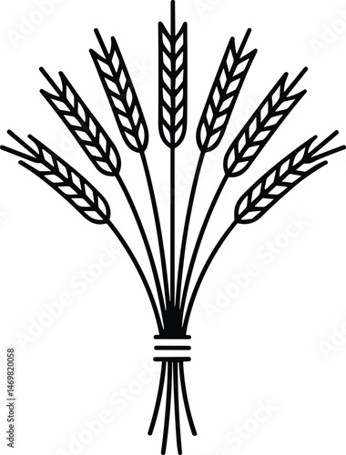 Wheat Bundle Line Drawing – Elegant Thanksgiving Vector for Autumn and Harvest Themes
