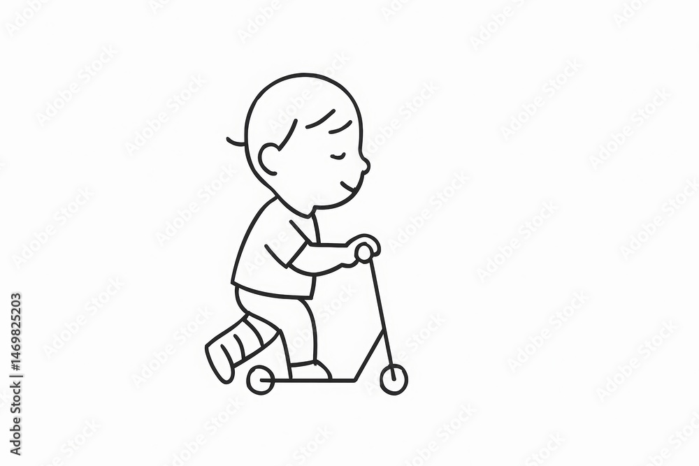 Child joyfully riding a scooter in a minimalist style Child joyfully riding a scooter in a minimalist style