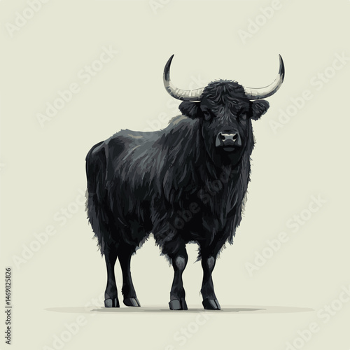 Illustrated Domestic Yak Standing Proudly Isolated On Plain Background Illustration