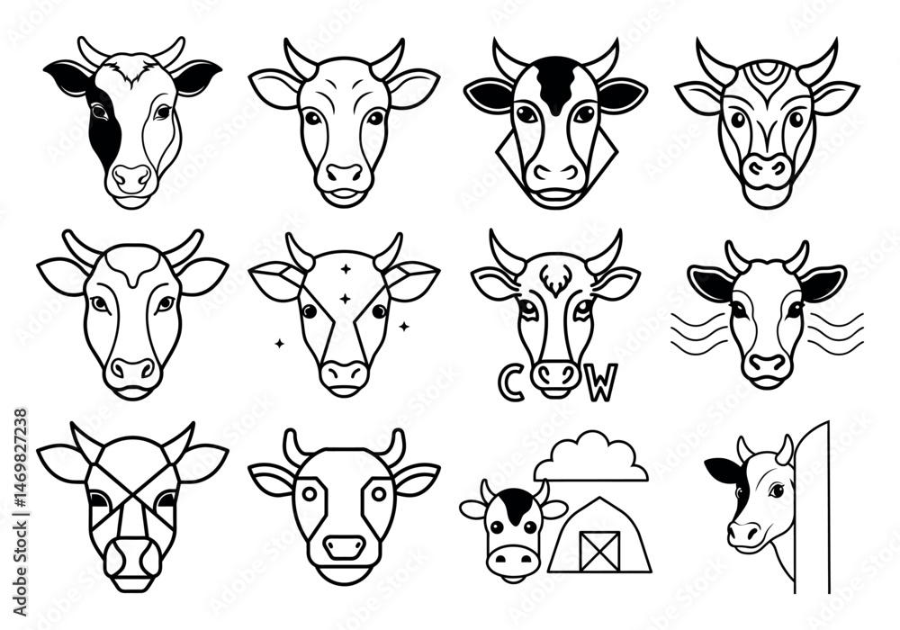 Obraz premium The Black Horned Cow Head Icon is a symbol of agriculture, dairy, and economic development.