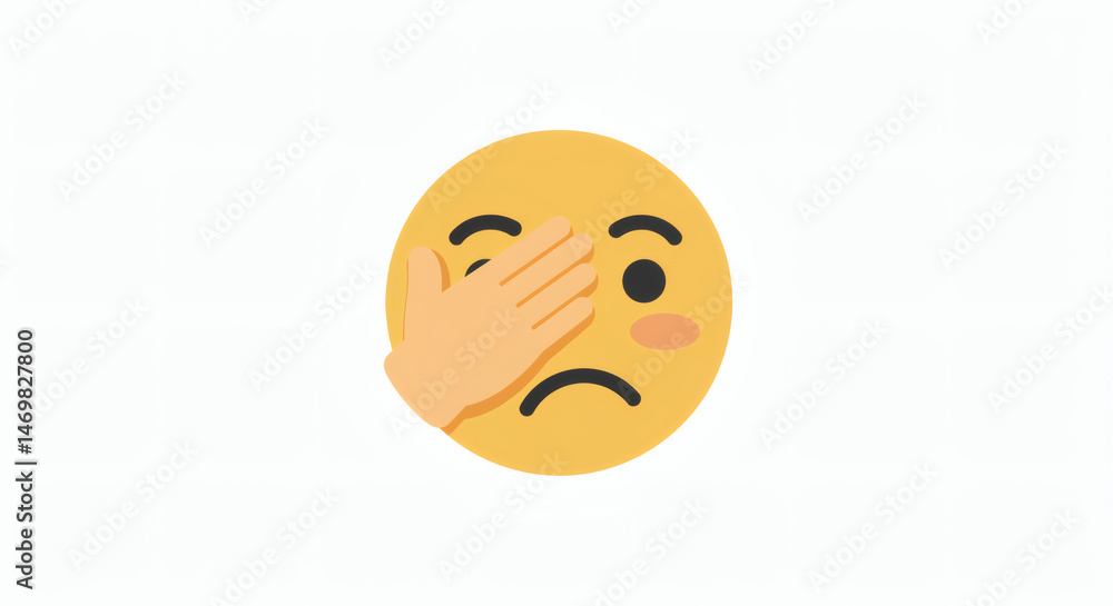 Fototapeta premium Sad Yellow Emoji Covering Eye with Hand Expressing Disbelief or Shame