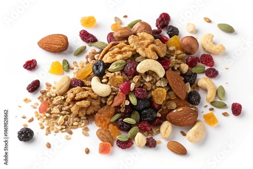 gorp nut mix pile top view isolated on white background