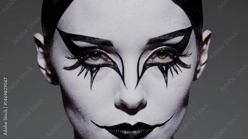 Dramatic transformation: closeup of artistic face paint with intricate eye designs Dramatic transformation: closeup of artistic face paint with intricate eye designs