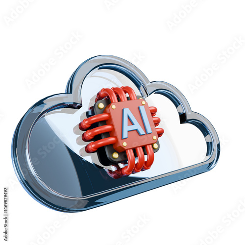 3d render icon AI chip with Cloud. concept of storage server with the help of smart intelligence