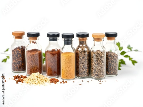 various kinds of spices and herbs bottles