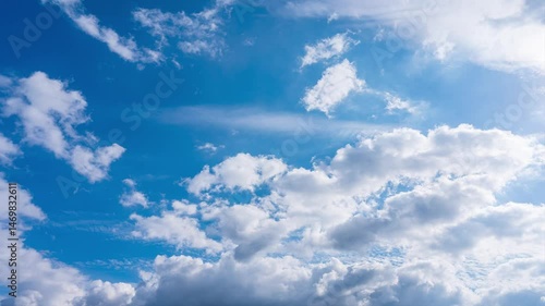 タイムラプス　秋の青空に、2層になって流れるたくさんの白い雲