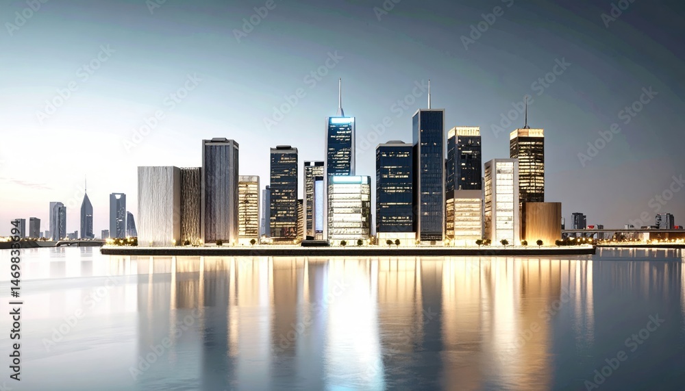 Obraz premium Cityscape Reflecting in Water at Night