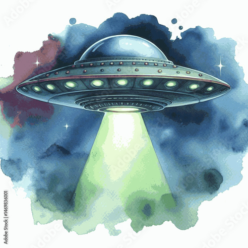 UFO Dreamscape isolated watercolor vector illustration svg