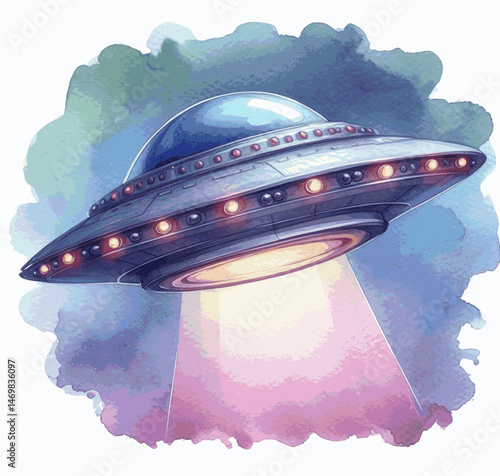 Aqua Otherworld UFO isolated watercolor vector illustration svg