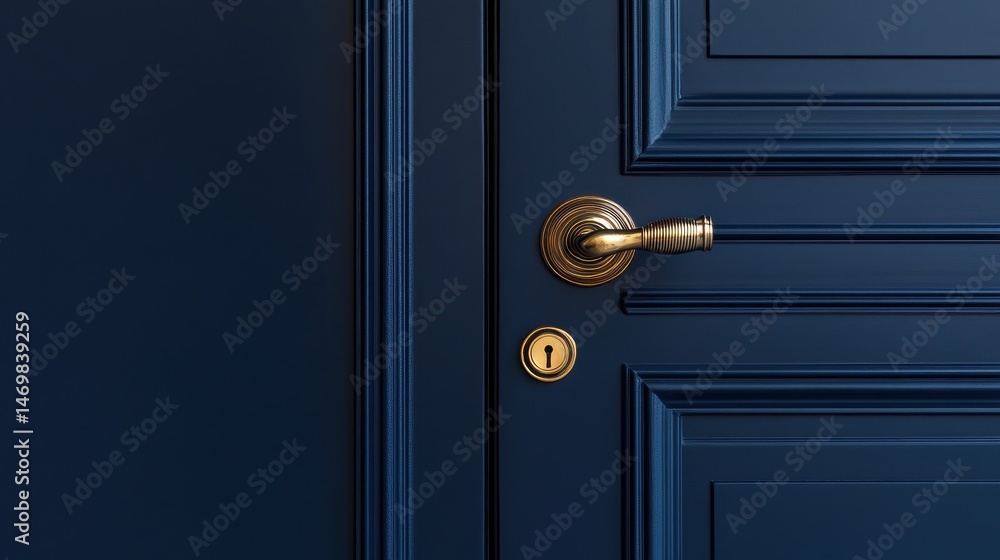Fototapeta premium Dark Blue Door with Ornate Gold Handle