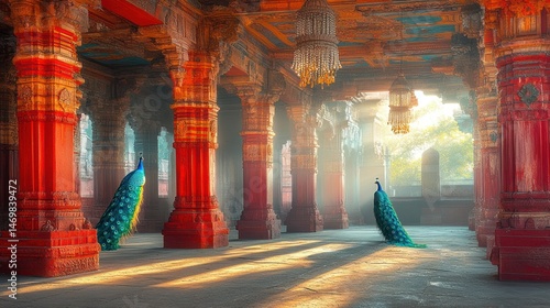 Ancient Temple Hall, Peacocks