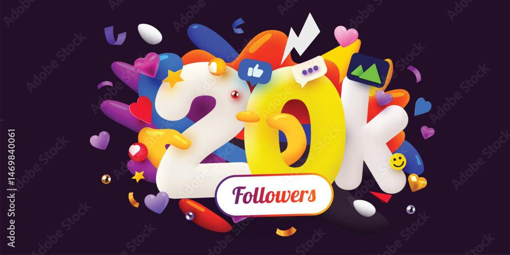 Naklejka premium 20k Followers Thank You. Social Network Friends, Followers, Web User Thank You Celebrate