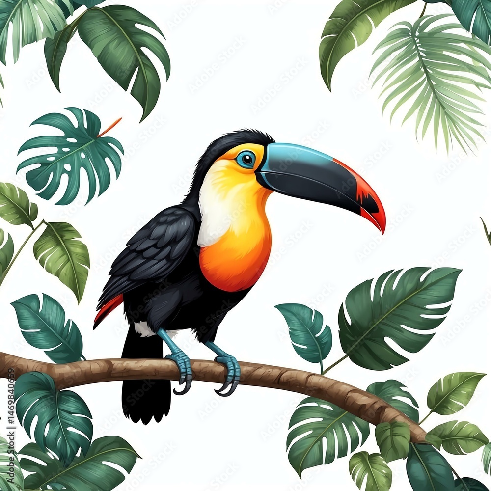 Obraz premium Cute toucan digital clipart centered on plain white background