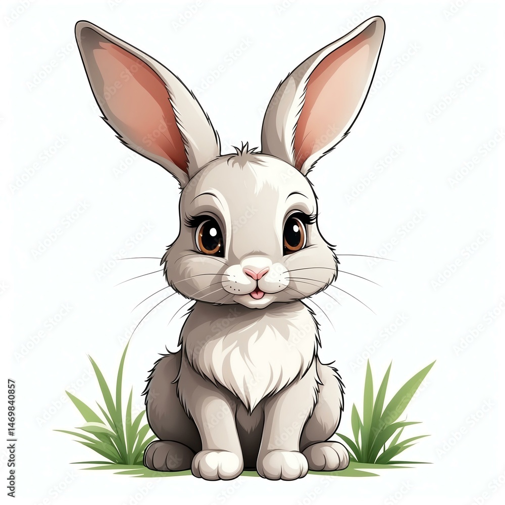 Fototapeta premium Cute rabbit digital clipart centered on plain white background