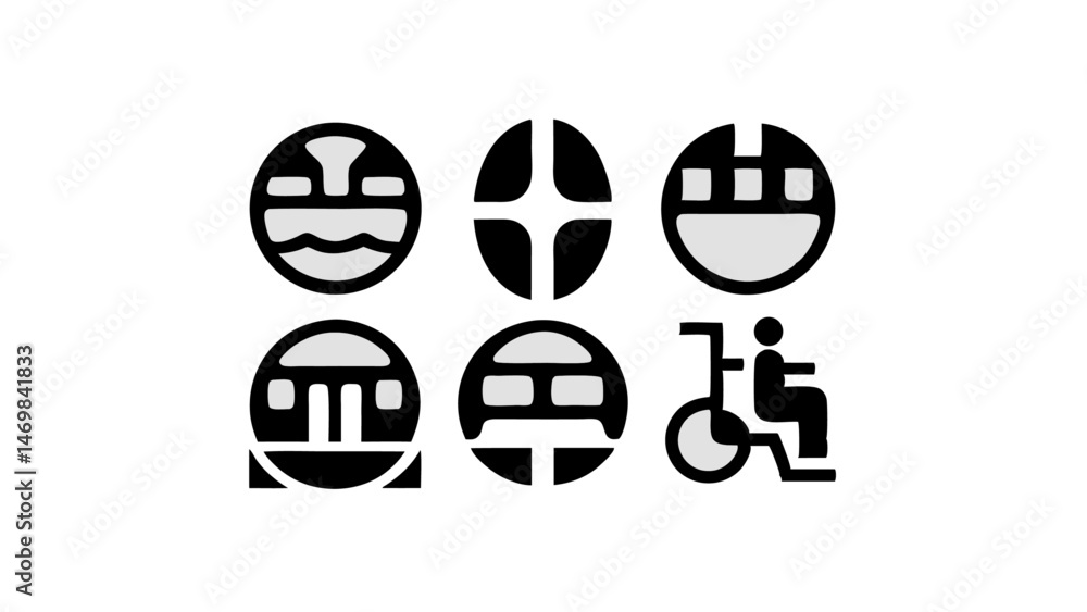 Public transportation vector icon set with minimalist line drawings perfect for infographics apps or web interfaces focusing on urban mobility and transit systems Public transportation vector icon set with minimalist line drawings perfect for infographics apps or web interfaces focusing on urban mobility and transit systems