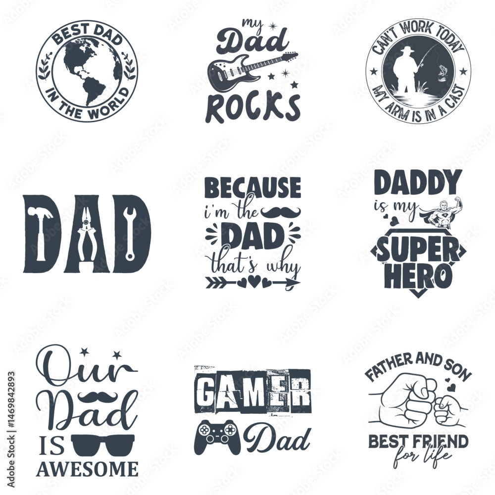 Fototapeta premium Collection of Happy Fathers Day Retro Typography Shirt Design for Dad Vector Art