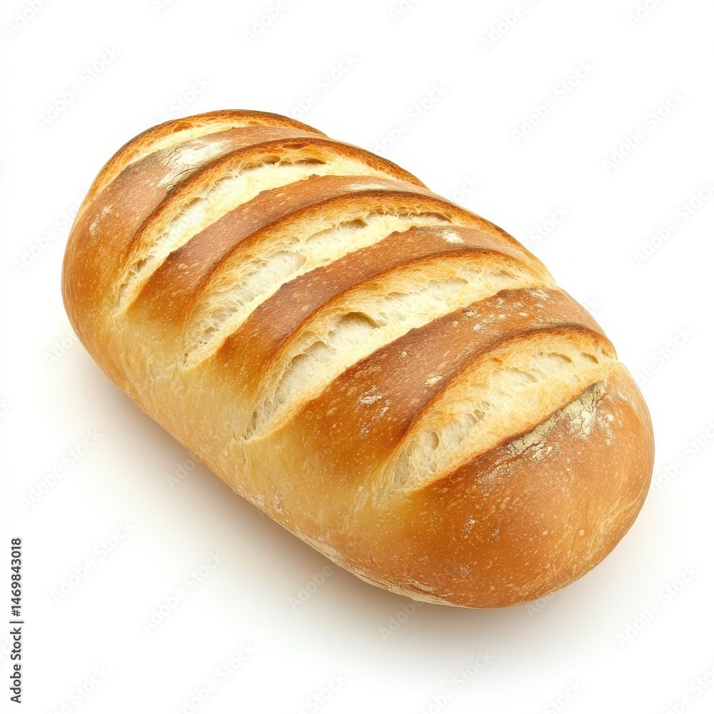 Loaf of bread with sliced crust on white background Loaf of bread with sliced crust on white background