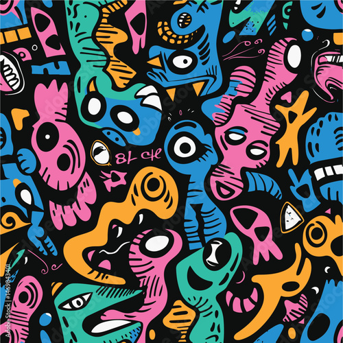 Colorful Hand-Drawn Abstract Pattern with Fun Elements