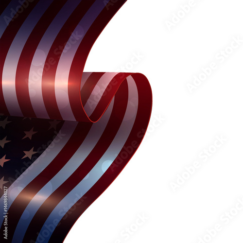 Great illustration with isolated element of wavy American flag on white background.