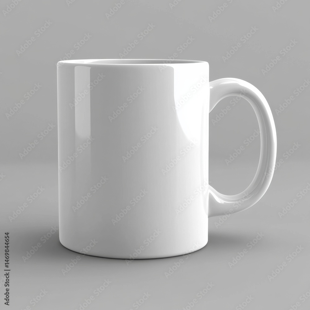White mug standing on gray background representing simplicity and minimalism
