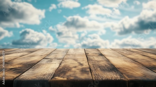 Obraz na płótnie Empty wooden table with cloudy sky background for displaying products w salonie