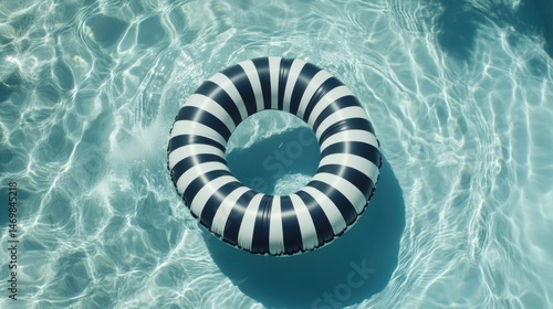Obraz na płótnie Black and white inflatable ring floating in a refreshing swimming pool w salonie