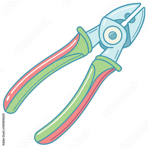 Illustration of a pair of wire cutters with green and red handles on a white background