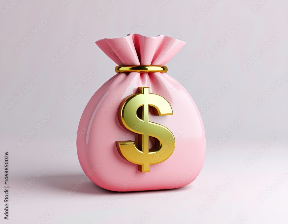 A pink money bag with a large gold dollar sign displayed on the front, symbolizing wealth and financial success.