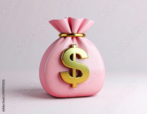 Obraz na płótnie A pink money bag with a large gold dollar sign displayed on the front, symbolizing wealth and financial success. w salonie