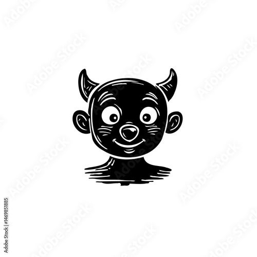 Whimsical Devil Character Portrait with Cartoonish Charm and Engraved Texture
