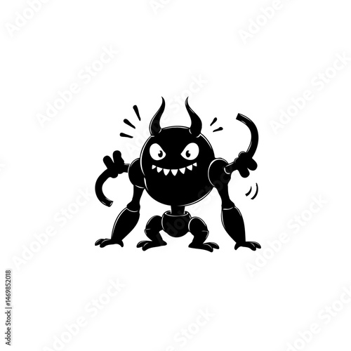 Humorous silhouette of a mischievous horned character expressing playful agitation