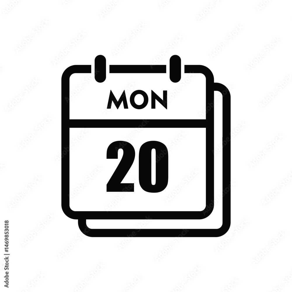 calender icon, 20 monday icon with white background calender icon, 20 monday icon with white background