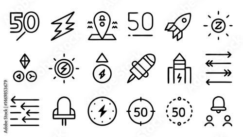 Speed and acceleration icon pack showcasing linear pictograms ideal for illustrating motion, performance metrics, and dynamic movement in vector graphics