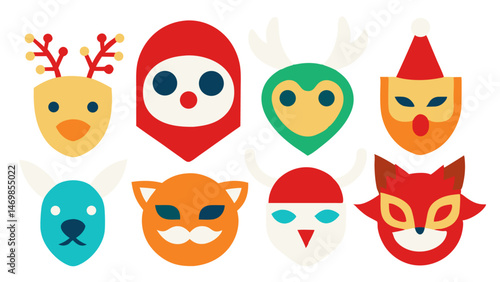Intricate Christmas mask vector illustrations crafted for seasonal decorations, printable projects, holiday party invitations, and fun holiday-themed marketing visuals