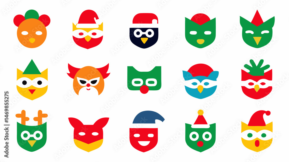 Bring your holiday projects to life with this high-quality vector set of Christmas masks designed for festive posters, digital invitations, and promotional visuals. Bring your holiday projects to life with this high-quality vector set of Christmas masks designed for festive posters, digital invitations, and promotional visuals.
